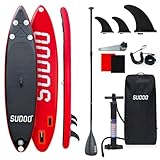 Stand Up Paddling Board Aufblasbares SUP Board für 2+1 Personen/Familien, Surfboard für Erwachsene, Tragkraft bis 150KG, Stand-Up Paddle, Komplettes Zubehör mit Paddel, Flossen, Rucksack(06 Black Red)