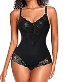 YARRCO Body Shaper Damen Bauchweg Shapewear Spitze Shaping Bodysuits Figurformende Unterwäsche Miederbody Miederslip (Schwarz, M)