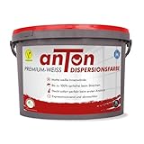 Anton | PremiumWeiss | Profi Wandfarbe | extra stark in Deckkraft und Waschbeständigkeit | strahlendes Matt-Weiß | wasserbasiert | spritz-&streifenfrei | 50m² | 5L | + PROFI ROLLER GRATIS