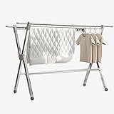 Beweglicher Wäscheständer, verstellbar, hohe Kapazität, faltbarer Wäscheständer mit 4 Rollen, hoher Metall-Kleiderständer für effiziente Trocknungslösungen