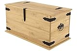 SAM Truhe Santa Fe, Kiefernholz, Mexico-Möbel, Couchtisch mit einem Stauraum, gewachst, schwarze Metallgriffe