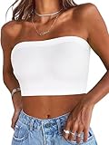 Gosunny Damen Tube Top Sommer Trägerloser Bandeau Rückenfrei Slim Fit Ärmellos Crop Weste(Solid Weiß,S)