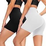 2er Pack Radlerhosen Damen High Waist Kurze Hose unter Rock Yoga Biker Sport Shorts Hotpants Elastisch Blickdicht Schwarz&Weiß, S-M