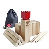 JacJoe All Pro Kubb Outdoor Game | Viking Game Rubber Wood Garden Throwing Toy with Carry Bag (30 x 6.3 x 6.3 cm-King, M)