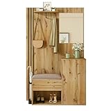 Garderoben Set Wandgarderobe mit Spiegel und Schuhbank für Flur, Wohnzimmer, 115×37×185cm, Flurgarderobe Set Garderobenschrank mit Schuhschrank Schirmablage und Haken, Holzfarbe
