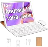 YESTEL Tablet 10 Zoll Android 13 mit 10 GB RAM + 64GB ROM (1 TB Erweiterbar), GPS, 5G Wi-Fi, 8 Core CPU, 5MP + 8MP, Bluetooth 5.0, USB-C Tablet mit Tastatur + Maus + Hülle, Gold