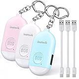 Inateck Taschenalarm, Wiederaufladbarer Schlüsselanhänger Alarm mit LED-Beleuchtung für Frauen, Männer, Kinder und ältere Menschen, 130 db, 3er-Pack, PA1001