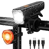 Fahrradlicht LED Set Fahrradbeleuchtung USB Wiederaufladbar Fahrradlampe IPX5 Wasserdichtes Frontlicht & Rücklicht StVZO Genehmigt Fahrradbeleuchtung