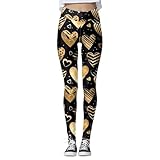 QJDFLL I Love You Bedruckte Leggings mit Valentinstagsmotiv für Damen, Freizeithose, Stiefelhose(Schwarz,S)