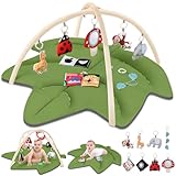 Lilian&Gema Spielbogen Baby, Grünes Blatt Spieldecke Baby, Baby Spielmatte mit 8 Spielzeugen, Spielmatte Baby Faltbar, Krabbelmatte Baby ab der Geburt, Baby Spielmatte Neugeborenes Baby Geschenk
