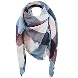 Alster Herz* Damen Schal Kariert übergroßer Quadratisch, XXL Karo Fransen Dreieckstuch Halstücher, Strickschal Übergroß Herbst Winter, Warm Kuschelig Weich (Kariert-A0508)