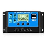 Thlevel 30A 12V/24V Solar Laderegler Solar Ladegerät Controller Solarpanel Batterie Intelligente Solarregler PWM mit 5V Dual USB Port LCD Anzeige für Blei Säure Batterien