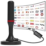 DVB-T/DVB-T2 HD Antenne,TV-Zimmerantenne für Smart-TVs Mit Verstärker und Magnetfuß für 360° HD-Empfang.Unterstützt 4K/1080P - Alle TV-Geräte DAB/UHF/VHF (3 Meter Kabel)