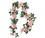 Hitopin Künstliche Blume Girlanden, 1 Stück 240CM Rosarot Rosen Girlande, Rosen Girlanden Vintage, Blumen Girlande, für Zuhause Wand Garten Hochzeit Bogen Dekor (16 Blumen, Rosa)