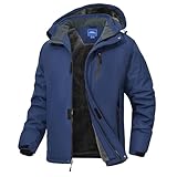 Zoofly Skijacke Herren Winterjacke Warm Gefüttert Winter Jacke für Männer Trekkingjacke Wanderjacke Mann Mehr Taschen Blau XL
