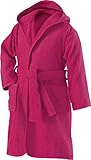 Erwin Müller Kinder-Bademantel mit Kapuze Uni Frottier Fuchsia Größe 158/164 - weich, flauschig, saugstark, mit Bindegürtel und Taschen, 100% Baumwolle