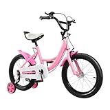 HUSPOO Kinderfahrrad - 16 Zoll Fahrrad für Jungen und Mädchen, Anfänger Fahrräder Radfahren mit Stabilisatoren, Verstellbarem Sitz, geeignet für Kinder im Alter von 5-8 Jahren, Rosa