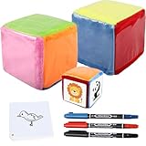 SKIKHN Schaumstoffwürfel, 2 Stück Würfel mit Einstecktaschen, 10cm Taschenwürfel, DIY Education Spiele Spielwürfel mit 20 Leere Karte und 3 Stift, für Kindergarten, Vorschule, Schule, Frühes Lernen
