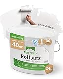 AlpenKalk® Allergiefreundlicher Rollputz innen grob - Hohe Deckkraft, Verarbeitungsfertig, Einfach - Roll- und Streichputz innen - 1,0mm Körnung [24 kg für ca. 40 m²]