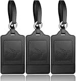 Teskyer 3 Stück Kofferanhänger, Kofferanhänger mit Adressschild, PU Leder, Zerklüftet, Schutz der Privatsphäre, Schnelle Identifikation, Kofferanhänger Flugreise, Gepäckanhänger, Schwarz