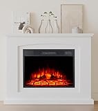 M.C.Haus Elektrischer Kamin mit Mantel Regal, 23'/58cm Kamineinsatz, Freistehender Eckkamin mit integrierter Ummantelung, Modernes Design Möbel für den Wohnbereich, Engineer Wood Finish, Weiß