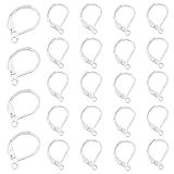 PandaHall 60 Stück 304 Edelstahl-Ohrringe mit Hebelverschluss, Französischer Haken, Französische Ohrhaken mit offener Schlaufe für die Schmuckherstellung, Silberfarben, 15x10x2mm