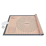 Lazymi Dick Backunterlage Silikon Groß 71 x 51cm, Antihaft Backmatte rutschfest Teigmatte Ausrollmatte Arbeitsmatte mit Messung Silikonmatte Backen für Fondant Pizza Brot Matte, BPA Frei (Grau)