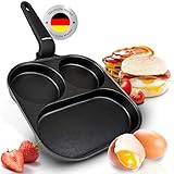 endusor Spiegeleipfanne (21cm) - Frühstückspfanne dreigeteilt mit Antihaft-Beschichtung für [ Induktion Gas Ceran Elektro] - Eierpfanne für Spiegeleier Pancakes Speck Gemüse, McMuffins & mehr