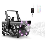 Schneemaschine, Hakuta 800W Schneemaschine mit 8 LED-RGB-Lichtern, 13 LED-Lichtfarben und 2 Fernbedienungen, Perfekt für Halloween, Weihnachten, Hochzeit, Partys und DJ-Bühne