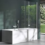 Mai & Mai Duschwand für Badewanne Faltwand 180° Sicherheitsglas mit NANO-Versiegelung 120x140cm Duschabtrennung Badewannenaufsatz