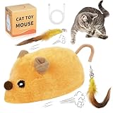 Adiwo Katzenspielzeug Elektrisch Spielmaus, Maus mit Federschwanz USB Wiederaufladbares Interaktive Spielzeug Realistischen Geräuschen Maus Spielzeugmäuse für Katzenauslauf und Gegen Langeweile, Gelb