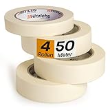 Hinrichs Kreppband 4x - Abklebeband 3 Rollen 50m x 30mm + 1 Rolle 50m x 19mm - Maler Klebeband zum Streichen und Lackieren - Abdeckband für Malerarbeiten - Malerkrepp für Renovierung & Auto