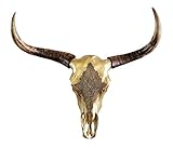 MichaelNoll Stierkopf Stier Bullenkopf Bullenschädel Geweih Hörner Wanddekoration Polyresin Riesig Gold Groß - Moderne Wanddeko für Schlafzimmer oder Wohnzimmer - Deko Dekoration - XXL 73 cm