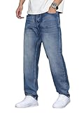 JMIERR Jeans Herren Baggy Baumwolle Weite Jeans Hose Herren Stretch Vintage Loose Fit - Bequeme Streetwear Freizeithosen Blau 2XL