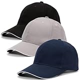 Dzpuhuojz Baseball Caps für Herren und Damen, 3 Stück Verstellbare Baseballkappen, Mützen aus Vollbaumwolle Kappe mit Weißem Rand für Golf, Laufen, Outdoor-Sport, Blau+Grau+Schwarz