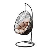 Mirjan24 Hängesessel mit Gestell und Kissen Bordia, Hängestuhl mit Rückenkissen, Hängesitz, Hängekorb, Stahlskelett, Indoor & Outdoor (schwarz/Kissen: beige)