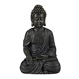 Relaxdays Buddha Figur sitzend 18cm, Dekofigur für Wohnzimmer und Bad, feuchtigkeitsresistent, Kunststein, dunkelgrau