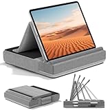KDD Tablet Halter Kissen, Faltbarer Ipad Kissenständer mit verstellbarem Winkel, Tablet Ständer Bett mit Stiftständer für ipad pro 12.9 10.5 11 Air Mini Telefone Bücher Grau