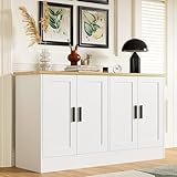 Anystyle Weißer Buffetschrank mit 4 Türen, Café-Barschrank mit verstellbarem Regal, Küchenbuffet, Sideboard für Wohnzimmer, Küche