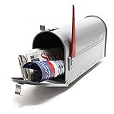 Wiltec US Mailbox silbergrau 180 x 220 x 480 mm, amerikanischer Briefkasten mit Fahne, Wandbriefkasten oder Standbriefkasten Stahl amerikanisches Design