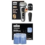 Braun Series 9 Pro+ Rasierer Herren Elektrisch, Elektrorasierer mit 5+1 Ultradünnen Präzisionsklingen, Rasierapparat ProTrimmer & Reinigungsstation +2 Kartuschen, Made in Germany, 9567cc, Silber