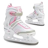 ATTABO Freizeit Schlittschuhe Damen TORA Weiß Größe 39 EU Anfänger Schlittschuhe Schnalle und Klettverschluss Starker Knöchelschutz Langlebige Edelstahlkufe Elegant und Klassisch