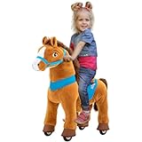 PonyCycle Amadeus | 𝟯 𝐉𝐀𝐇𝐑𝐄 𝐆𝐀𝐑𝐀𝐍𝐓𝐈𝐄 - E-Serie Pferd - Schaukelpferd mit Handbremse - Kuscheltier - Spielpferd zum Reiten - Kinder Pony auf Rollen - Plüschtier - Reitpferd - 3-5 Jahre