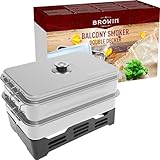 BROWIN® Edelstahl Tischräucher-Set XL 330007 | mit Thermometer | mit Möglichkeit der Regulierung des Fassungsvermögens | Tischräucherofen | Fisch und Fleisch Grillen und Räuchern | Camping-Zubehör