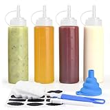 V·Colokishi 4 Pcs 8 oz Gewürz Squeeze Flaschen für Sauce, Kunststoff Quetschflasche, 250ml Dosierflasche Spritzflasche Ölflasche Spender für Ketchup, Heiße Soßen, Grill, Salatsaucen, Malen, Olivenöl