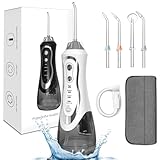 EVISTR Wasser Flosser für Zähne - Cordless Oral Irrigator 300ML 4 Jet-Tipps - Elektrische Wasser Zahnseide Zahnreiniger für Home Travel oder kleine Badezimmer (weiß)