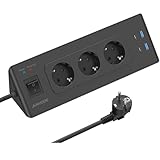Ecksteckdose mit USB und 2 Type-C, 3 Fach Ecksteckdosenleiste mit Schalter, Steckdosenleiste Mehrfachsteckdose Überlastschutz für Küche, 2M Kabel