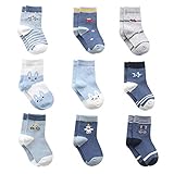 Cotton Coming Baumwolle Baby Jungen Socken,9 Paar Süß. Kleinkind Jungen BabySocken mit Griffen(6-12 Monate,EU16-18)