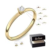 Verlobungsring Gold 585 750 PERSONALISIERT + ETUI mit individueller GRAVUR Damen-Ring Heiratsantrag Diamant-Ring Zirkonia Aquamarin Rubin Smaragd Saphir Brillant Blautopas