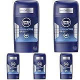 NIVEA MEN Fresh Active Deo Stick, Deodorant mit einzigartiger INFINIFRESH Formel für 48h Schutz, pflegender Deostick ohne Aluminium mit Meeresextrakten (50 ml) (Packung mit 5)